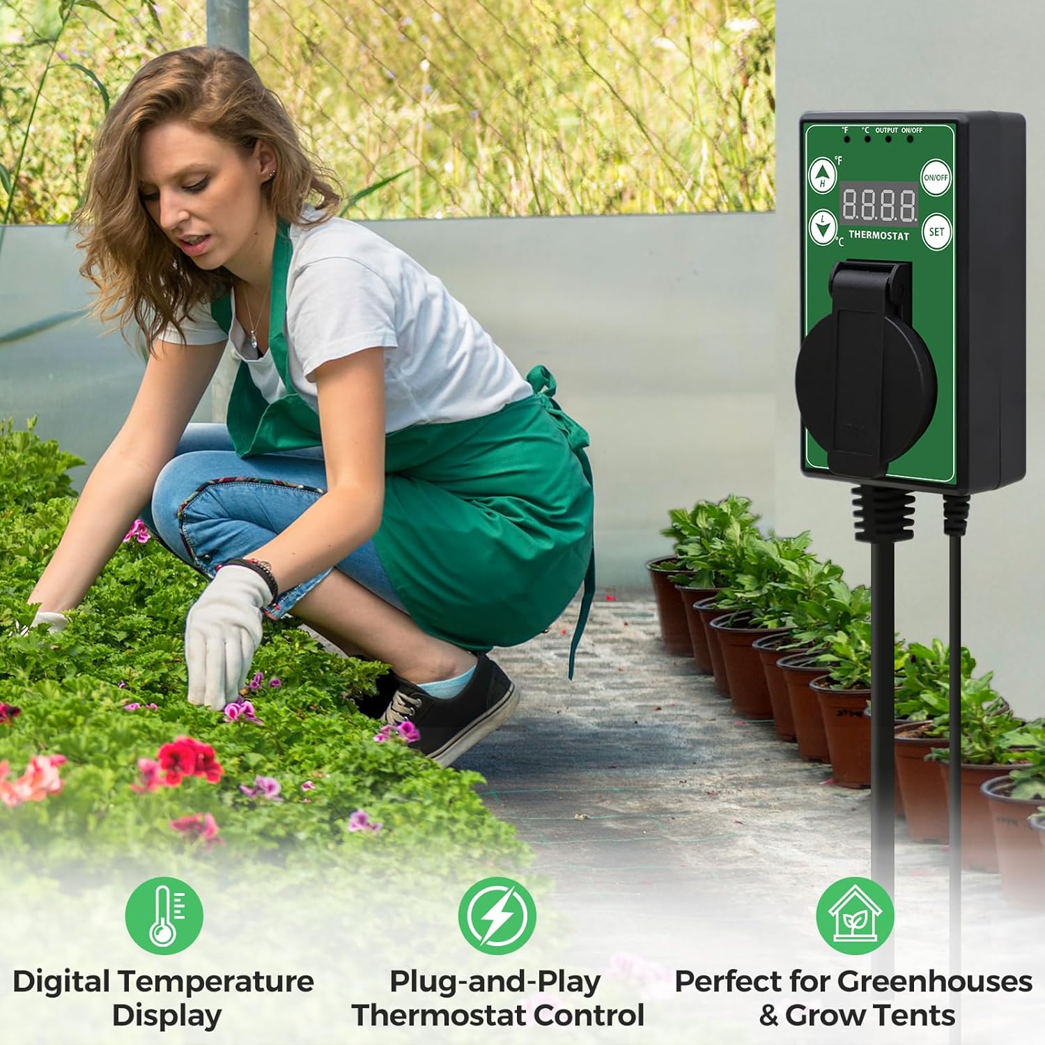 EAGLE PEAK Digital Heat Mat Thermostat Controller -4 to 108 °F for Heat Mat, Greenhouse, Heater Fan, Seedling, Germination, Fermentation and Reptiles, 15A/1500W, 1 Pack