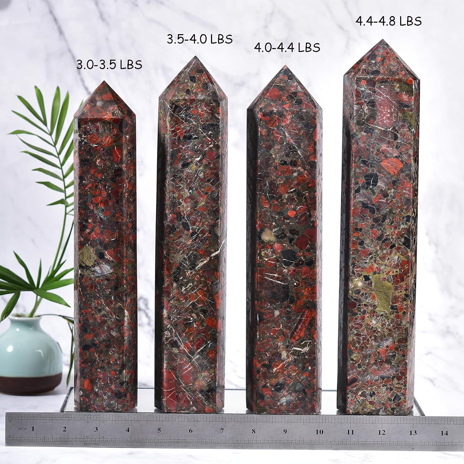 JIC Gem Extra Large Brazilian Red Agate Healing Crystal Wand 6 Faceted Sunstone Quartz Crystals Obelisk Tower Points Crystals Decor Reiki 4.0-4.4 Lbs