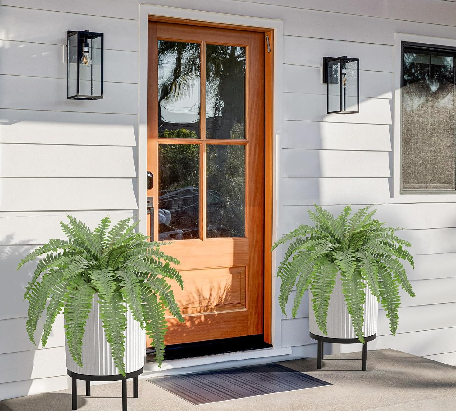 Artificial Fern Plants in Pot 34.6" Large Artificial Boston Fern 39 Leaves for Outdoors & Indoor Faux Potted Plant Fake Ferns Bush Plant for Patio Garden Farmhouse Porch Home Decor Dusty Green