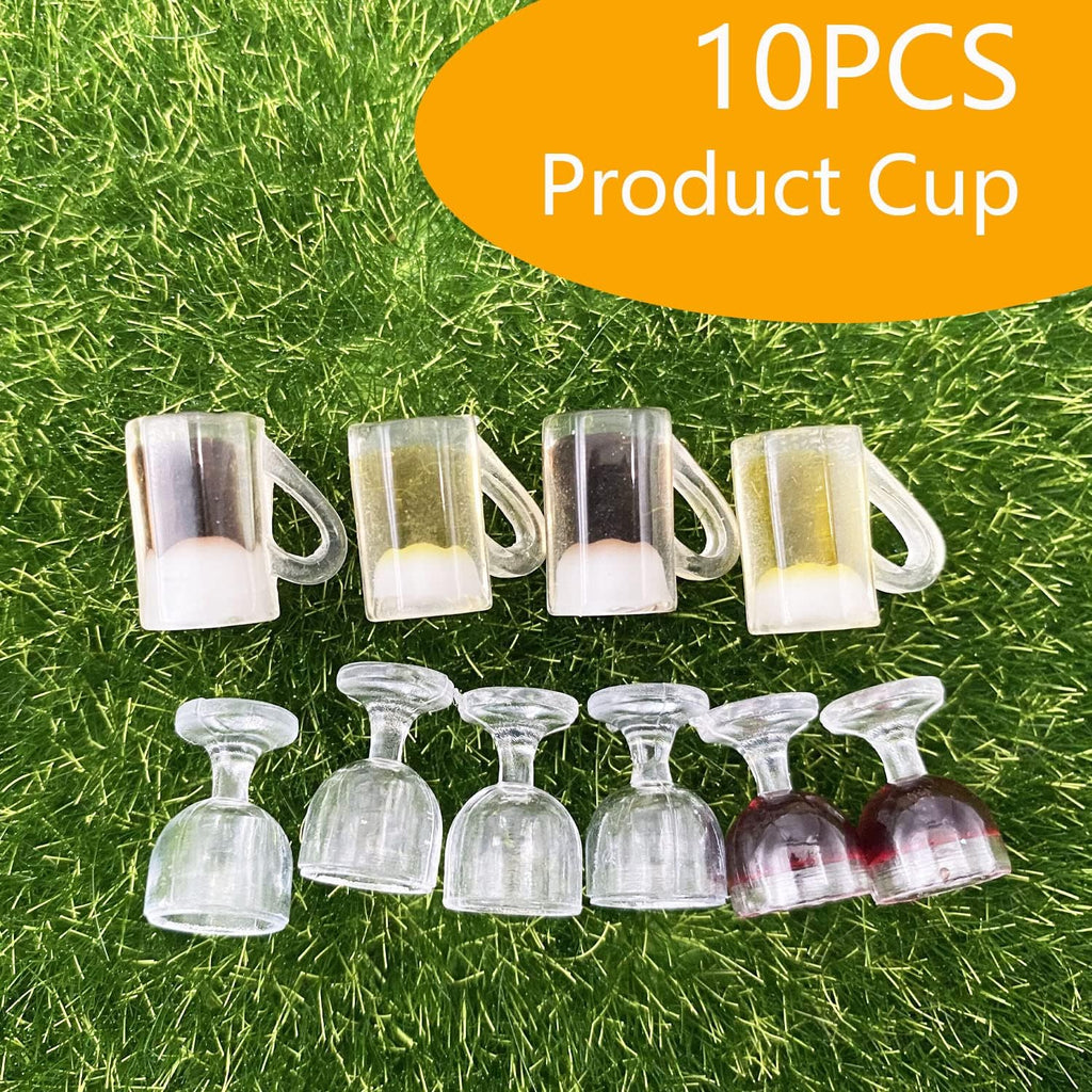 Cayway Miniature Drink Set - 8 PCS Accessories, 1 PCS Wooden Beer Barrel, White & Beer Glasses for Fairy Garden Pub Bar Decoration