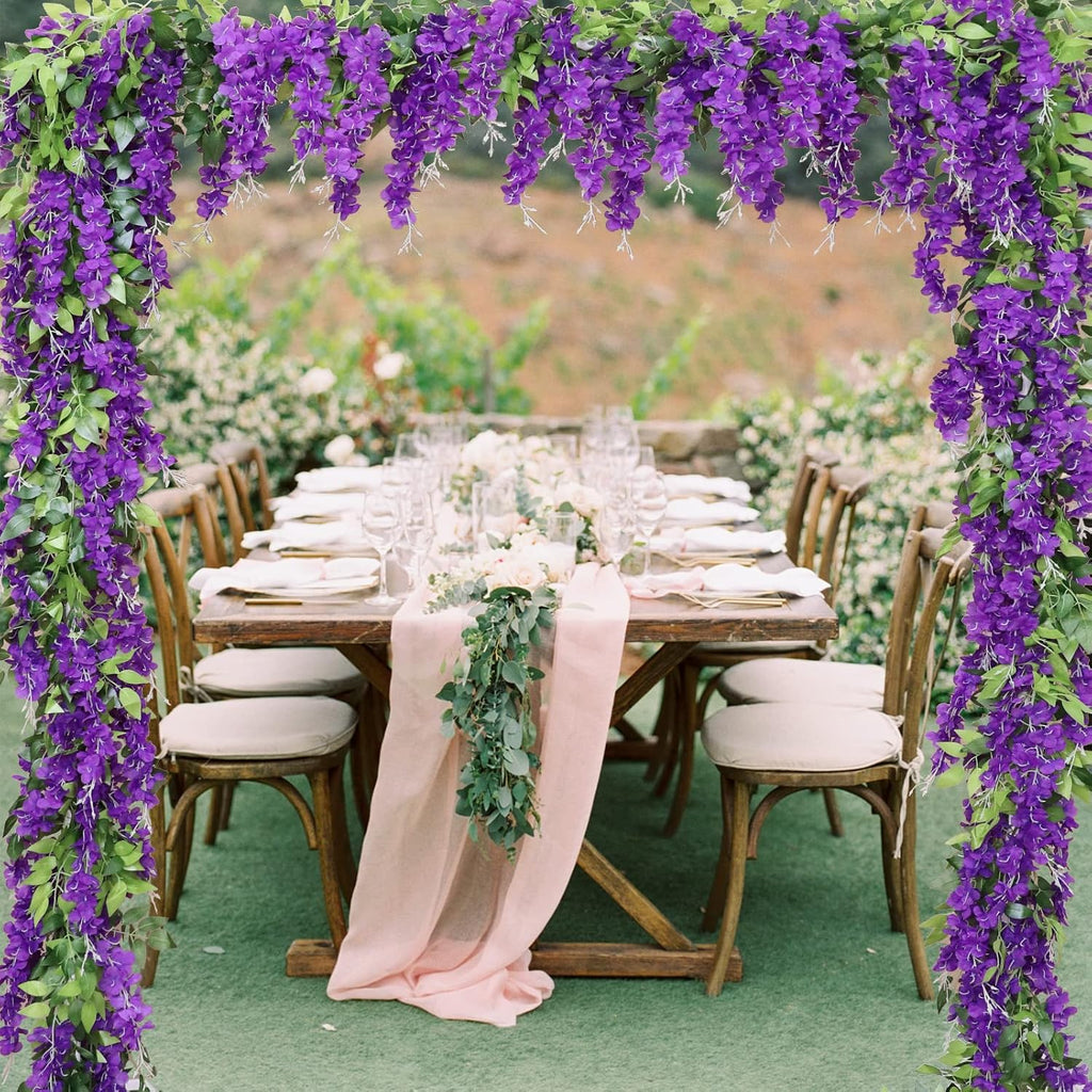 Wisteria Artificial Flowers Garland, 2Pcs 7.2Ft/Piece Silk Fake Wisteria Vine Kit, Hanging Flower for House Outdoor Garden Ceremony Outside Wedding Arch Floral Decor (2, Purple)