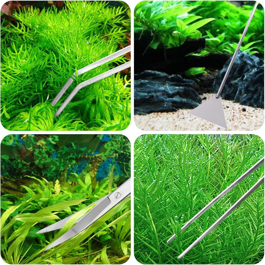 4 in 1 Aquascaping Tools Aquarium Plant Tools Anti-Rust Fish Tank Tools Stainless Steel Tweezers Scissors Spatula for Fish Starter Kits, Aquariums Tank and Terrarium