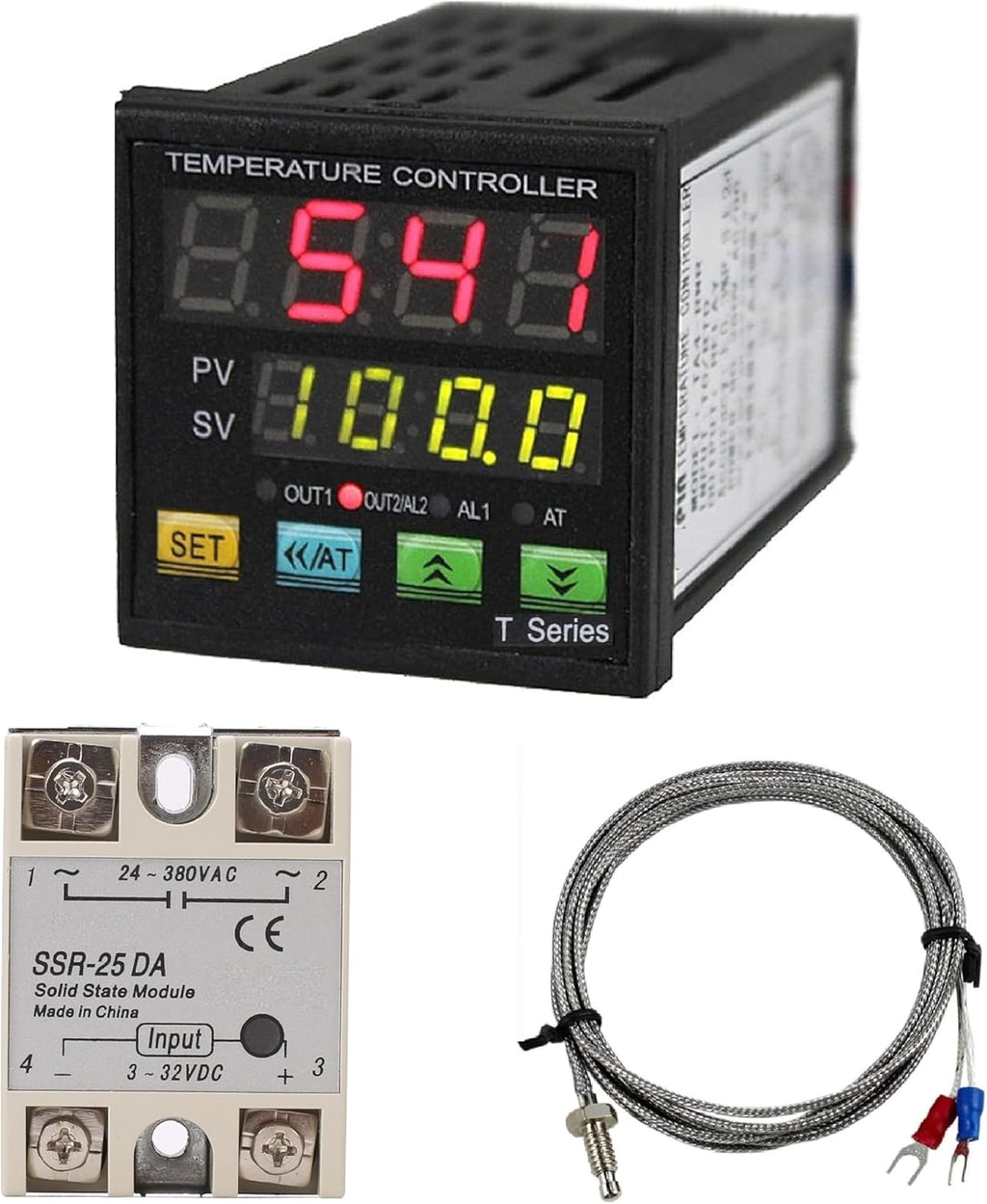 PID Temperature Controller Industrial Automation Control Meter Indicator, Jaybva High Voltage 100V to 240V PID Thermostat with K Thermocouple 25A SSR Fahrenheit and C Display Alarm Output TC RTD Input