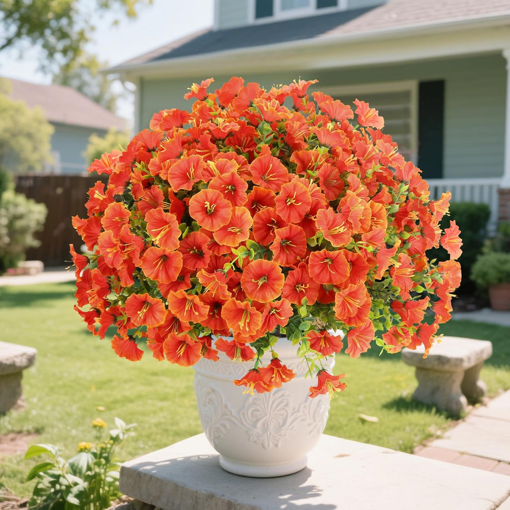 12 Bundles Fall Flowers Artificial for Halloween Decoration, Fake Flowers Artificial Plants Outdoor, Colorful Faux Morning Glory Realistic UV Resistant for Garden Patio Porch Home Decor (Orange)