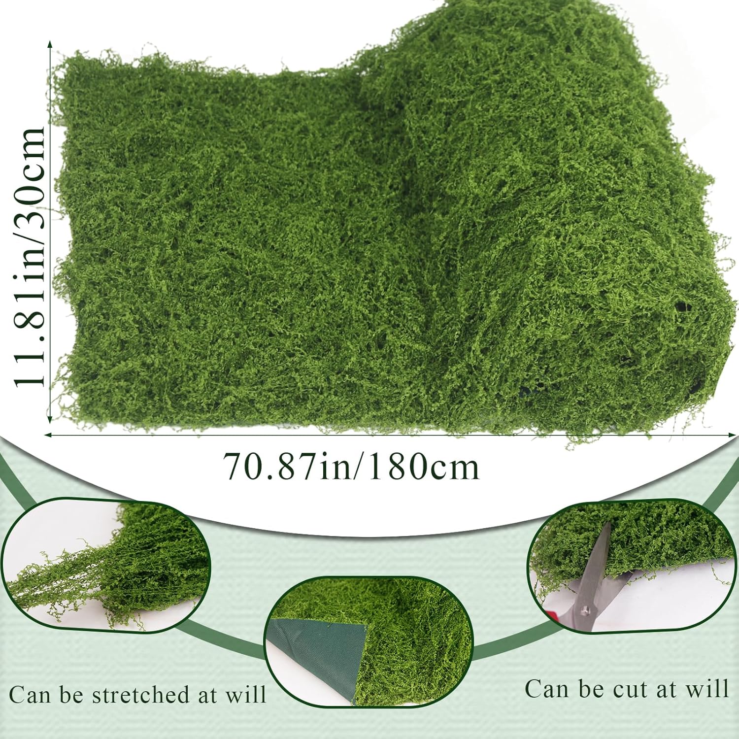 FAICOIA Moss Table Runner Fake Moss Rolls for Decoration 12" x 71" Artificial Moss for Plants Indoor Green Faux Grass for Planters Crafts DIY Table Centerpieces Fairy Garden Floral Wedding 30 x 180cm