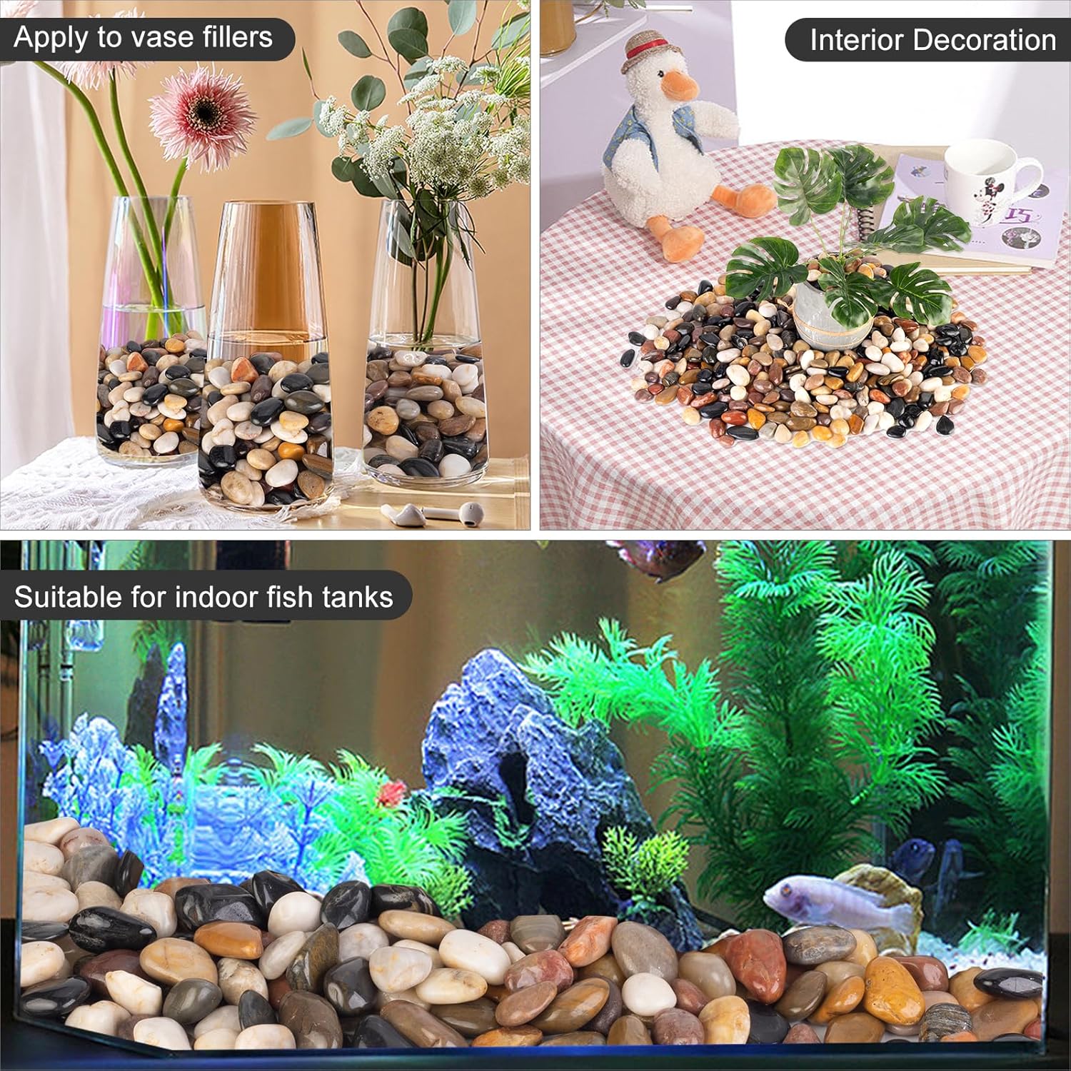 15 lbs River Stones and Pebbles can be Used for Gardening; Aquarium Rocks and Gravel are Suitable for Fish Tank decorationsand Sand Pebbles