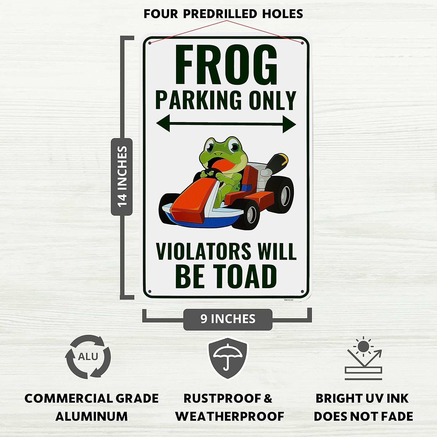 Venicor Frog Parking Sign Decor - 9 x 14 Inches - Aluminum - Cute Frog Gifts for Frog Lovers Women - Frog Tank Room Decorations Accessories Stuff