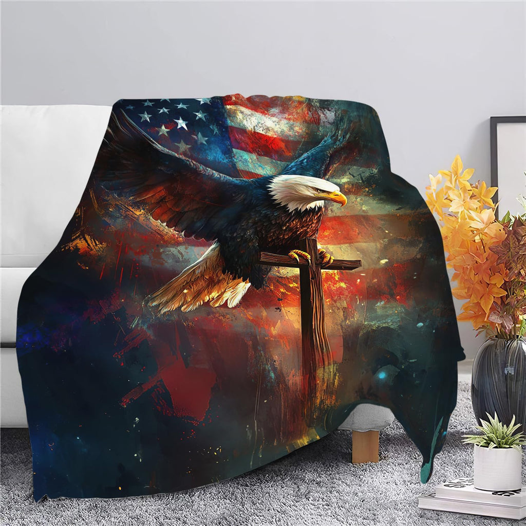 Bald Eagle Blanket American Flag Eagle Throw Blanket Gifts for Men Women Boys Girls Kids Adults Super Soft Cozy Plush Fluffy Fuzzy Fleece Blanket Home Decor 40''X50''