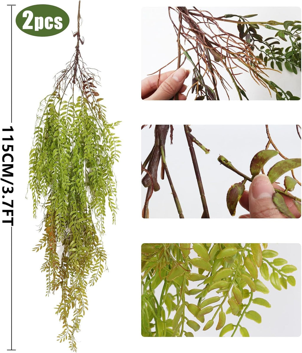 RECUTMS 2 Pcs Artificial Hanging Plants Fake Hanging Plant Faux Ferns Ivy Willow Vine Leaves Wall Greenery Home Garden Wedding Party Indoor Outdoor Decorations(Grass Green)