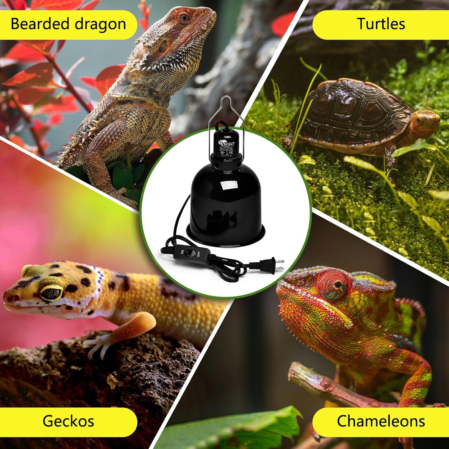 Reptile Light Fixture 5.5 inch Deep Dome with Switch, Optical Reflecting Cover for UVB/UVA Basking Bulbs & Ceramic Heat Emitters