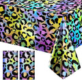 2 Pack Colorful Leopard Print Holography Tablecloth, 54x108, Disposable Plastic Table Cover for Jungle Safari, Cheetah Theme, Birthday Party, and Event Decorations