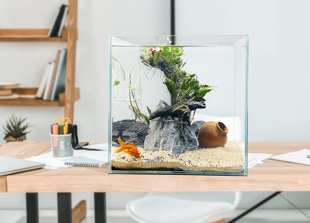 LANDEN 36C 11.5 Gallon Cube Rimless Low Iron Aquarium Tank,W14.2×D14.2×H14.2 in(36x36x36cm) 5mm Thickness with Nano Foam Leveling Mat Included