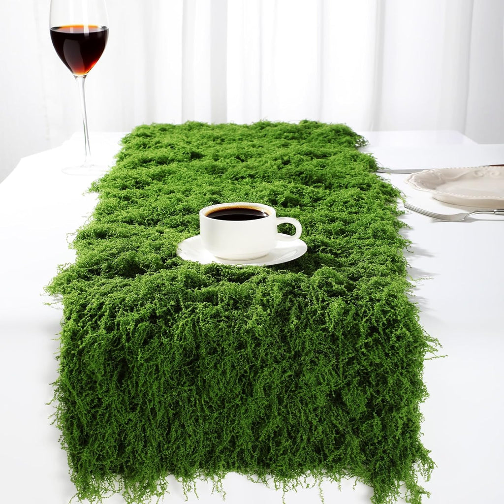Zeyune 6 Pcs Christmas Fake Moss Table Runner for Crafts 12'' x 71'' Artificial Moss Sheet Roll Waterproof Carpet Blanket for Wall Roof Garden Wedding Birthday Party Table Decoration (Green)