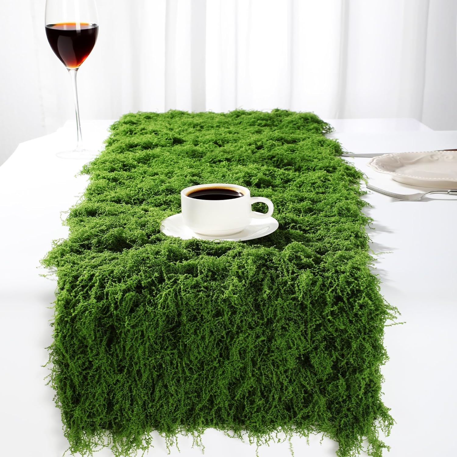 Zeyune 1 Pcs Christmas Fake Moss Table Runner for Crafts 12'' x 71'' Artificial Moss Sheet Roll Waterproof Carpet Blanket for Wall Roof Garden Wedding Birthday Party Table Decoration (Green)