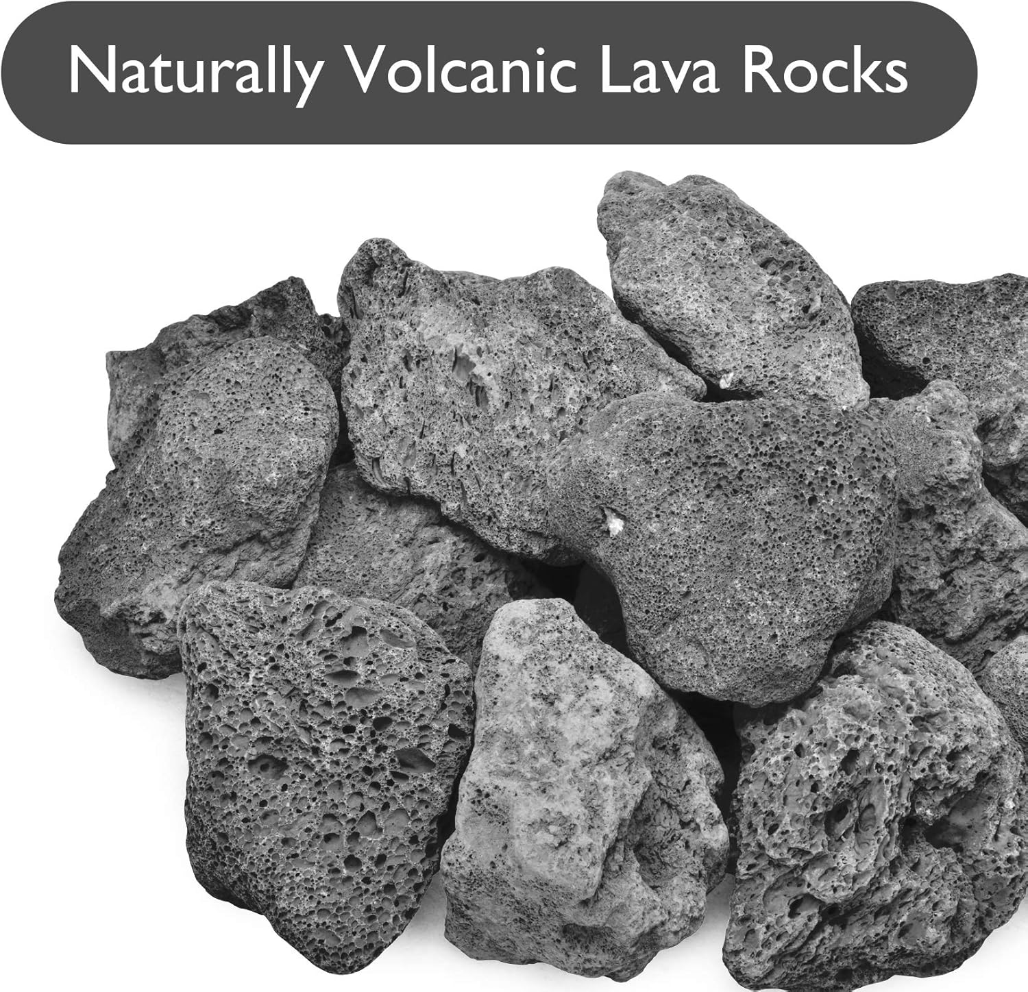 Skyflame 10LB Natural Lava Rocks for Fire Pits, Fire Tables, Fireplaces, Garden Landscaping Decoration, Indoor and Outdoor Use, 3"-5" Sizes, Black