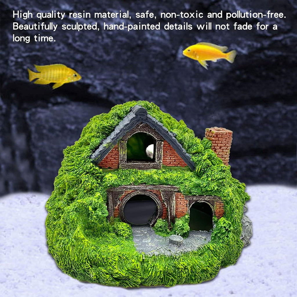 Tfwadmx Fish Tank Hobbit Decorations,Resin Small Fish Cave Hideout House,Aquarium Decor Hide Hole Shelter Hut Ornaments Mini Garden Decorating Accessories