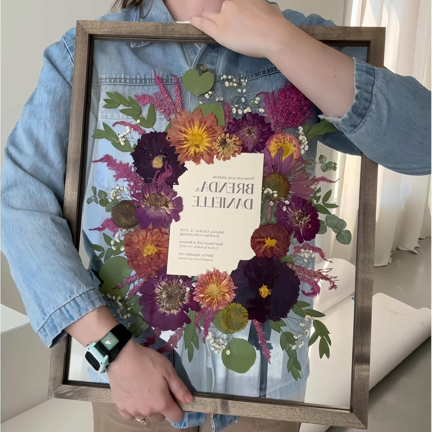 Floating Frame 16x20 Pressed Flower Frames Walnut Wood Double Glass Floater Frame 20x24 Floating Picture Frames Shadow Box 16x20 Bouquet Frames For Wedding Memory