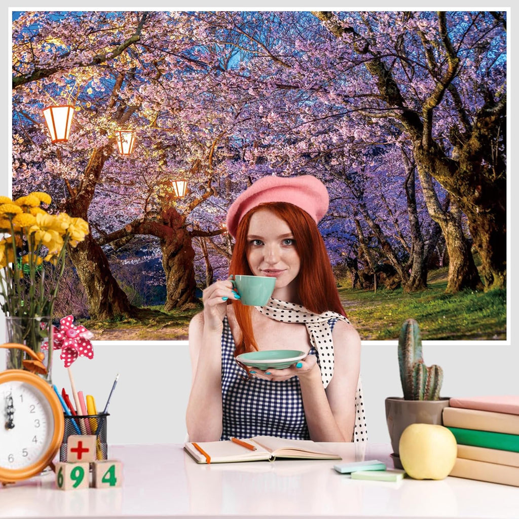 AOFOTO Pink Cherry Blossom Forest Photo Backdrop Spring Outdoor Parks Flower Photography Background Wedding Bridal Shower Reception Decor Banner Adults Kids Portrait Studio Photo Props 6x4ft