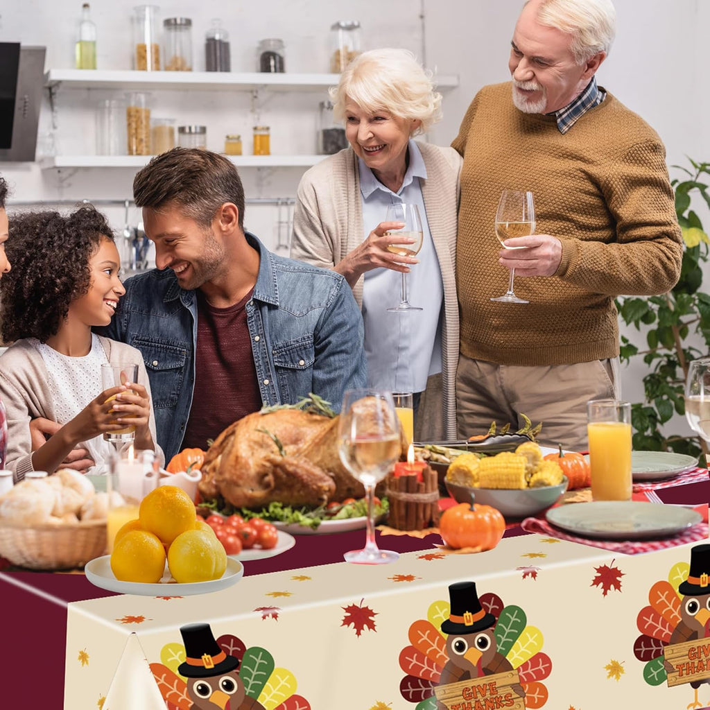 Thanksgiving Turkey Tablecloth Disposable Plastic Table Cover Fall Tablecloths Thanksgiving Table Decor for Friendsgiving Party Decorations 54"x108" 3 Pack