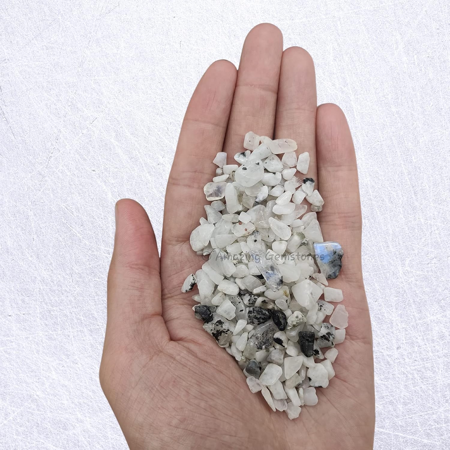 Amazing Gemstone Rainbow Moonstone Crystal Chips Aquarium Gravel Rocks - Bulk Fish Tank Gravel, Small Tumbled Stone Chips and Tiny Crystals for Decoration (Natural AAA Grade Gemstones)