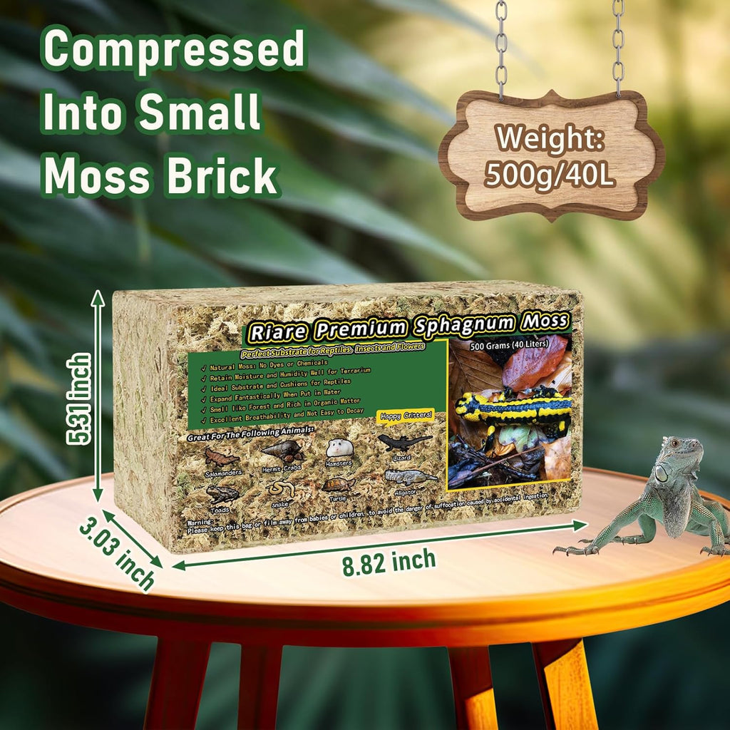 Riare 1.1LB Premium Sphagnum Moss for Reptiles- 25QT Natural Reptile Moss Dried, Forest Live Moss for Terrarium, Frogs Snake Peat Moss Bedding for Leopard Gecko Turtle Anoles Salamanders Orchid
