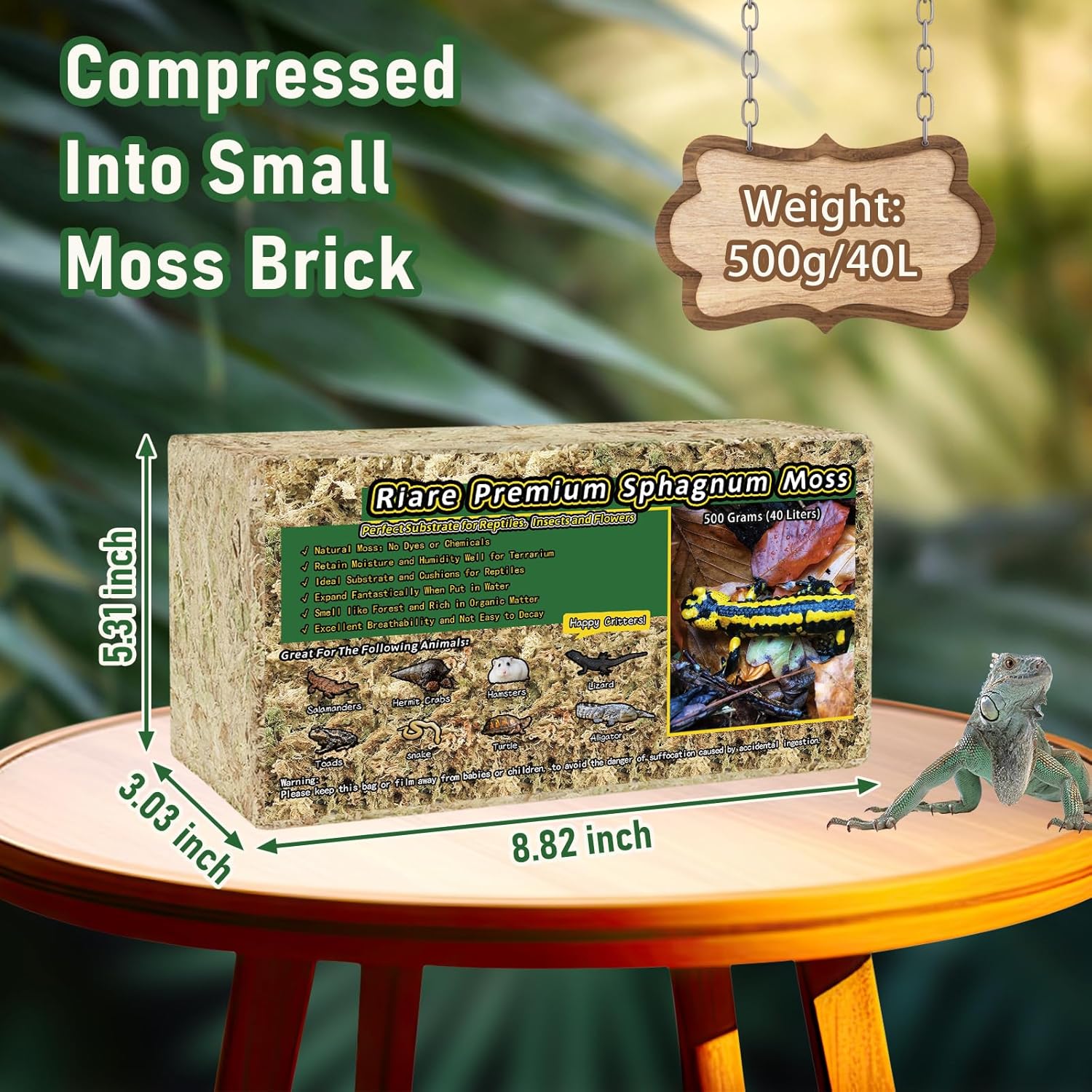Riare 1.1LB Premium Sphagnum Moss for Reptiles- 25QT Natural Reptile Moss Dried, Forest Live Moss for Terrarium, Frogs Snake Peat Moss Bedding for Leopard Gecko Turtle Anoles Salamanders Orchid