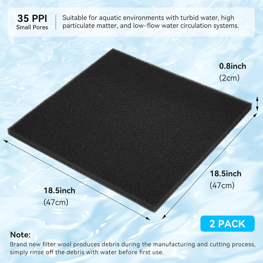 Borlech Aquarium Filter Sponge Pad, Filter Media Foam Sponges, Filter Accessories for Fish Tanks and Ponds (18.5"x18.5"x0.8", 35PPI, 2 Pack)