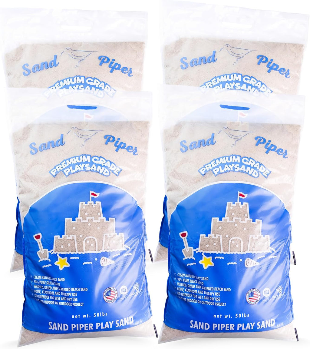 Sandpiper 4 Pack Multiuse Play Sand for Kids-50 Lbs Indoor Outdoor Silica Sand for Sandbox, Craft Table, Sensory Bin Filler, & Building Beach Castles