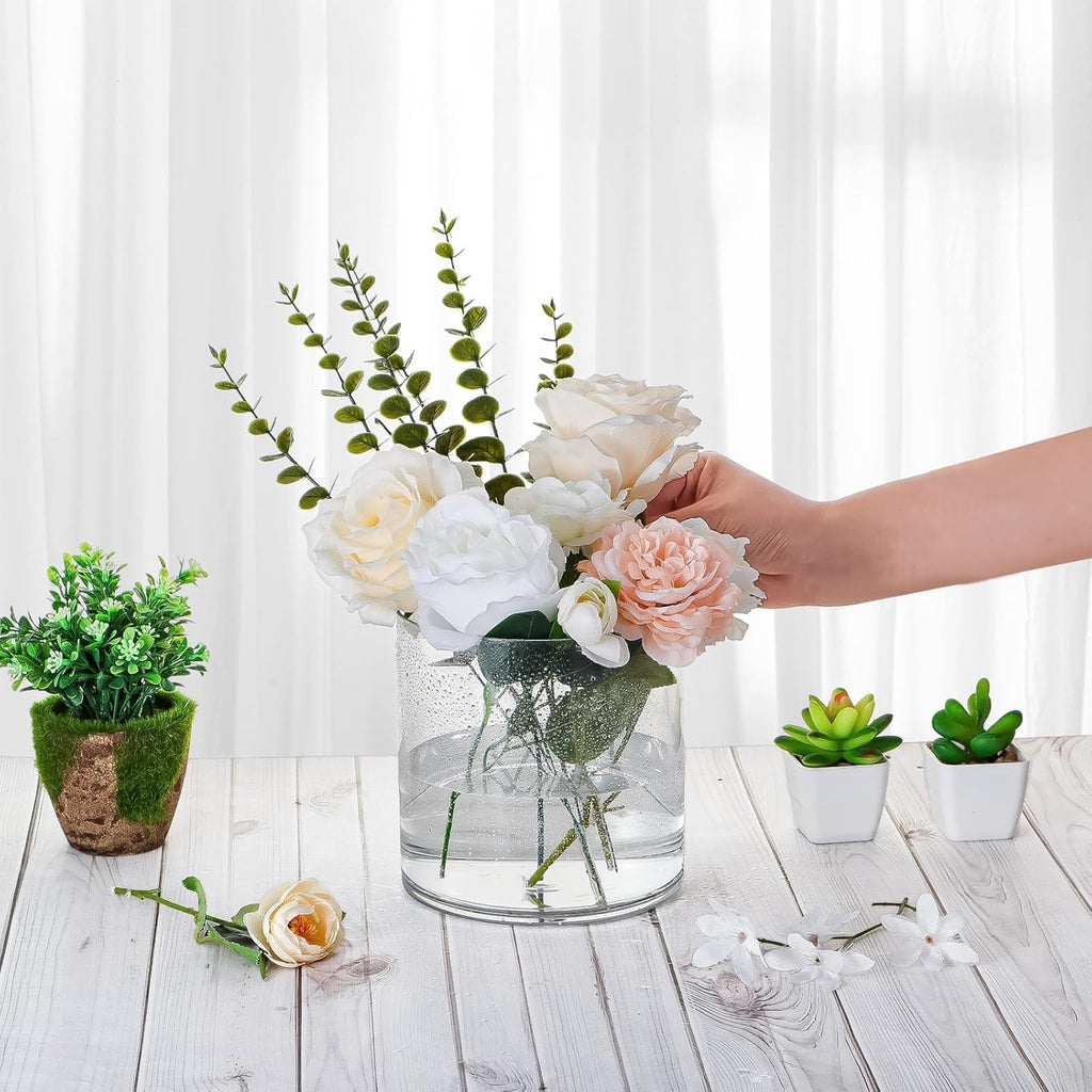 2 Pack Clear Acrylic Vase for Centerpieces 5.9x5.9 Inch Cylinder Wide Mouth Vase for Flowers, Home Decorative, Office, Wedding Party