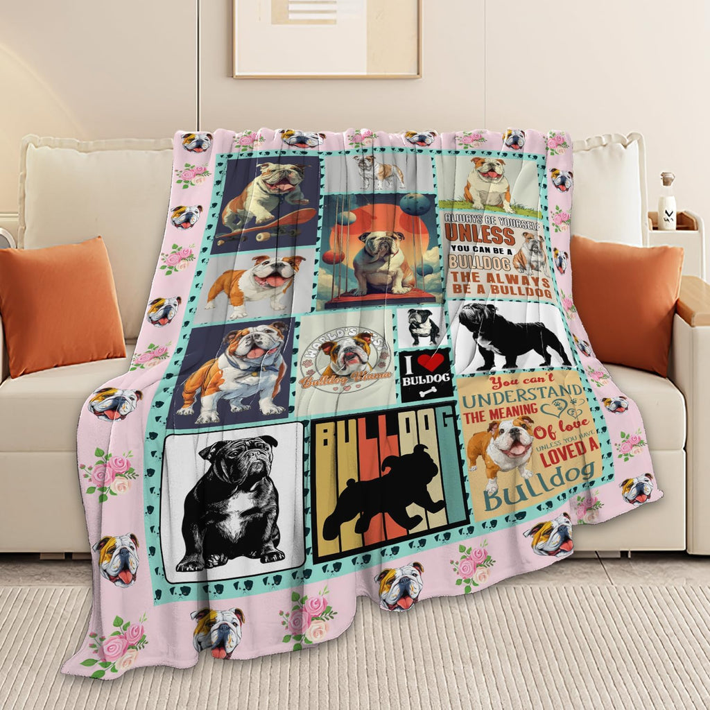 English Bulldog Throw Blanket English Bulldog Puppy Stuff Gifts for Dog Lover Kids Girls Boys Adults Women Men Soft Cozy Warm Plush Fluffy Fuzzy Fleece Blanket Decor 50''X60''