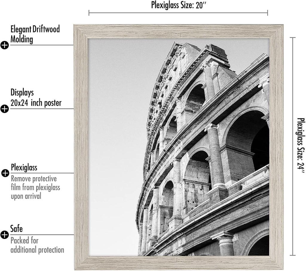 Americanflat 20x24 Picture Frame with Polished Plexiglass - Wide Picture Frames Made of Engineered Wood for Vertical or Horizontal Wall Display - Epic Collection - Driftwood