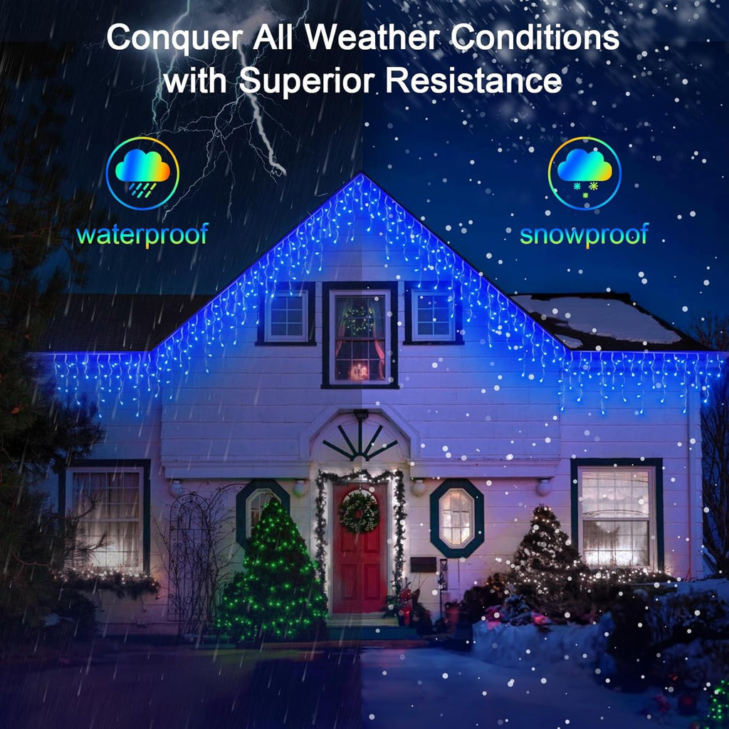 648 LED 66FT Christmas Lights 144 Drops, Outdoor Hanging lights with 8 Modes & Timer, Plug in Curtain String Lights Outdoor Waterproof for Holiday Wedding Party Home Garden Tree Outside Decor (Blue)