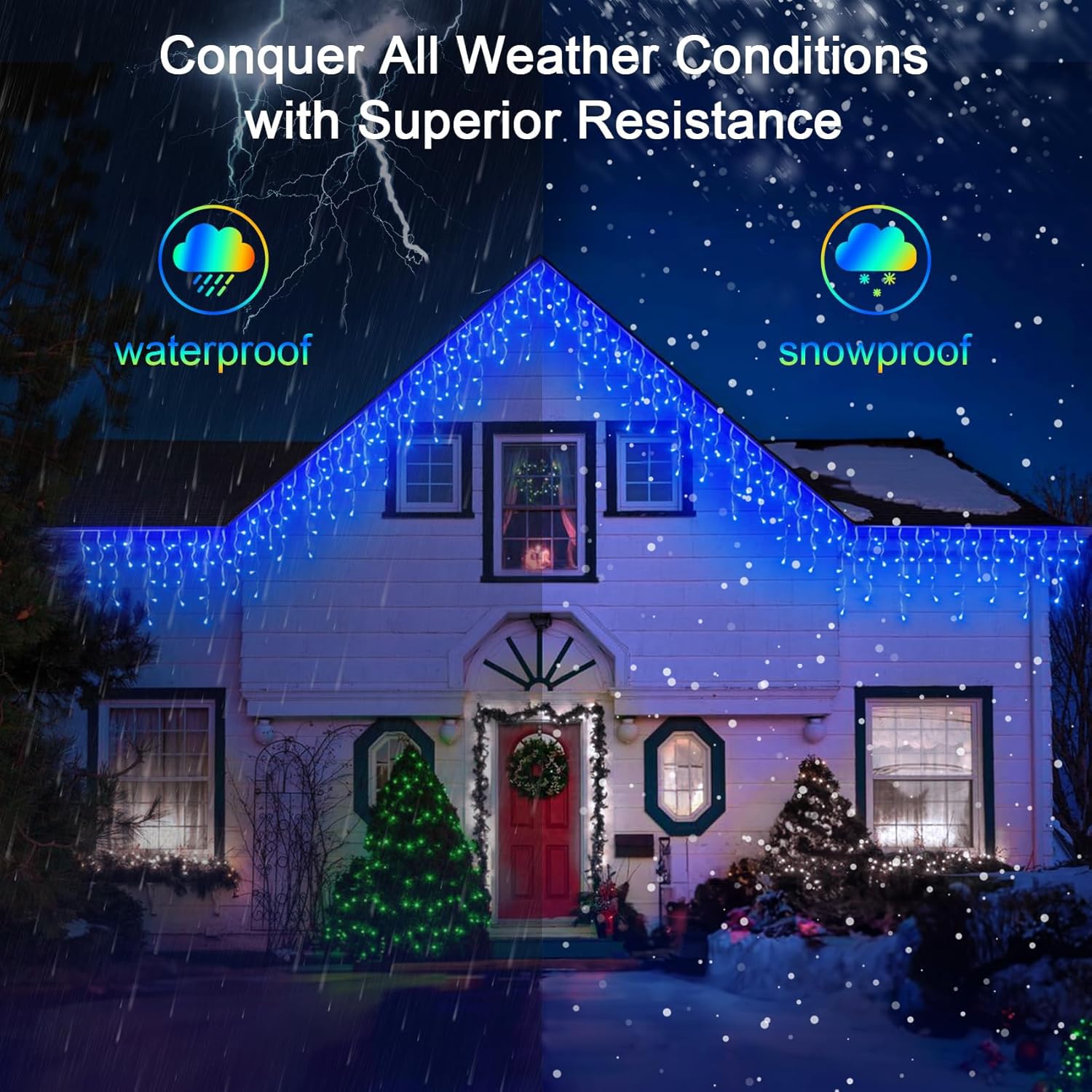 50FT 504 LED Outdoor Christmas Lights - 112 Ice Drops, 12 Pro Modes with Timer Memory & Brightness, Waterproof Hanging Ice String Light for Holiday Wedding Garden Fence House Decor (Blue)