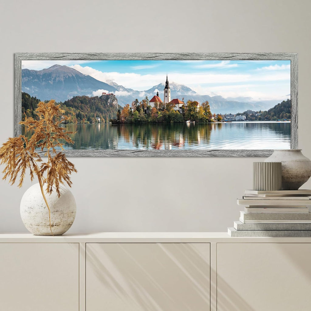 13x39 Puzzle Frame 2 Packs, Real Glass and Rustic Grey Wood Frame, Display Panoramic 13 x 39 Picture Frames - Horizontal or Vertical Wall Mounting
