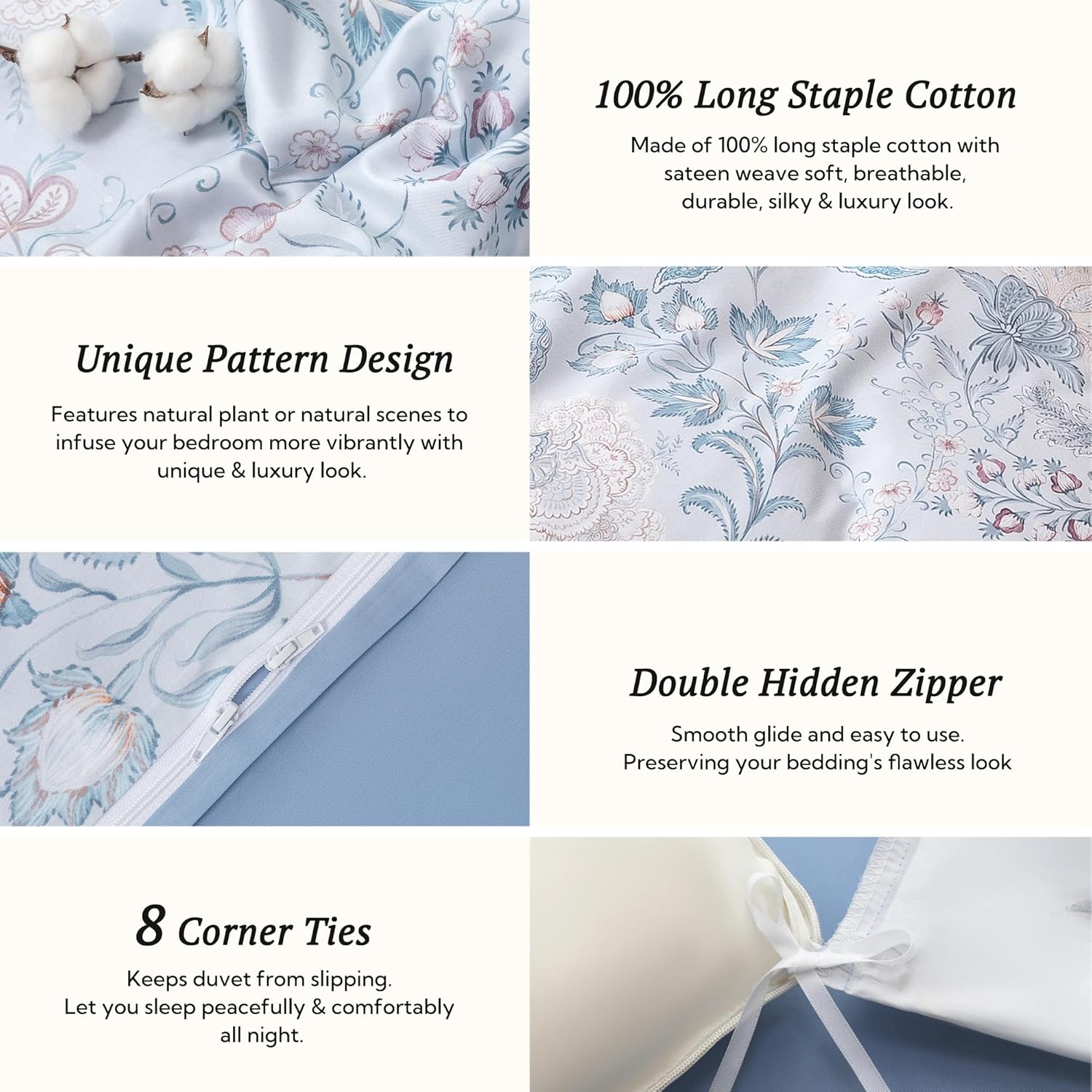 MILDLY Twin Size Duvet Cover Set 100% Long-Staple Cotton Luxury Paisley Floral Patten Reversible Comforter Cover Set 2Pcs