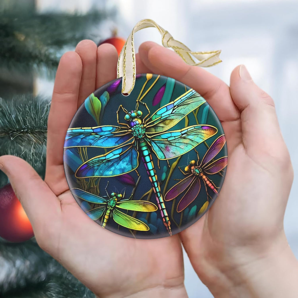 Dragonfly 2025 Christmas Tree Ornament - Christmas Decoration, Round Ceramic Holiday Decor, Gift Idea for Friends