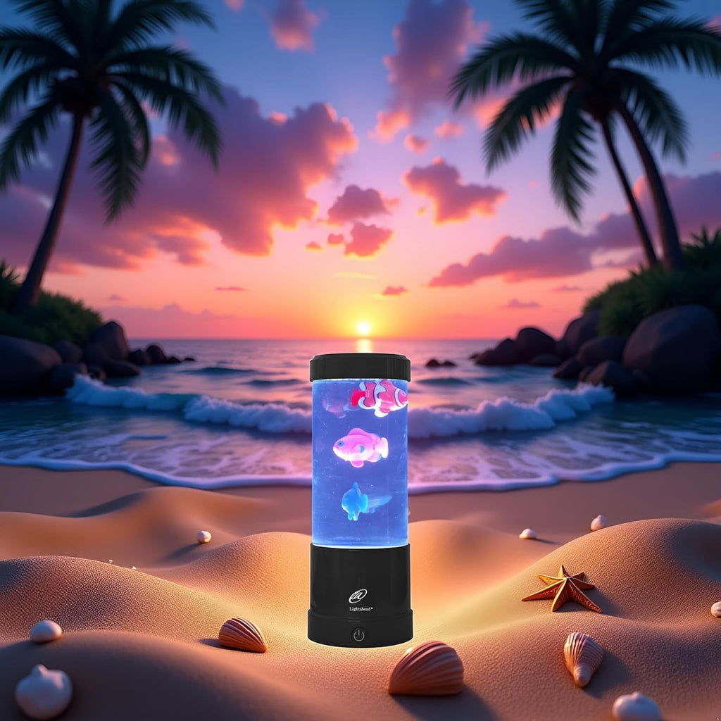 Lightahead Mini LED Round Fish Lamp Color Changing Light Effects, A Sensory Synthetic Fish Aquarium Tank 9 inches Tall Mood Lamp.