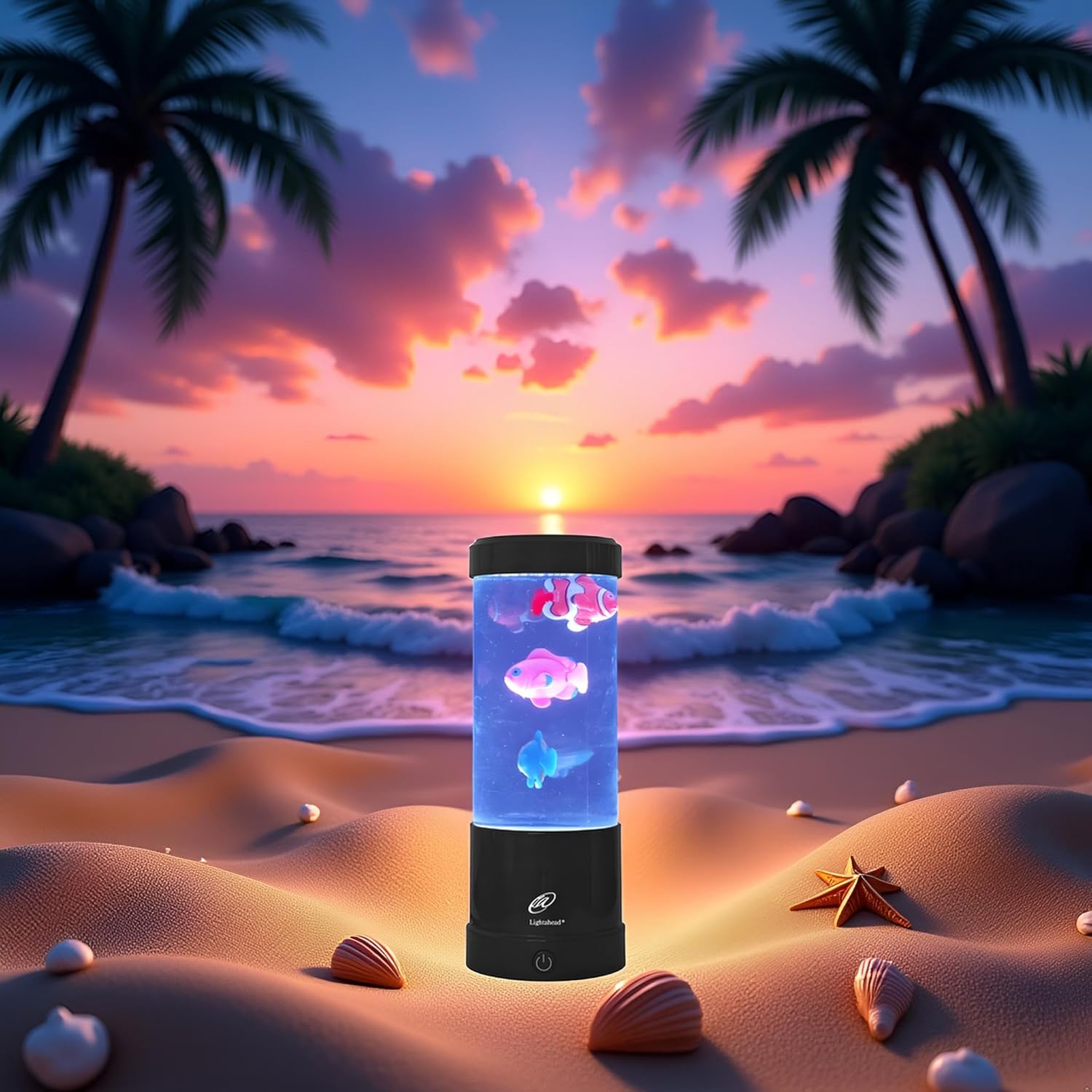 Lightahead Mini LED Round Fish Lamp Color Changing Light Effects, A Sensory Synthetic Fish Aquarium Tank 9 inches Tall Mood Lamp.
