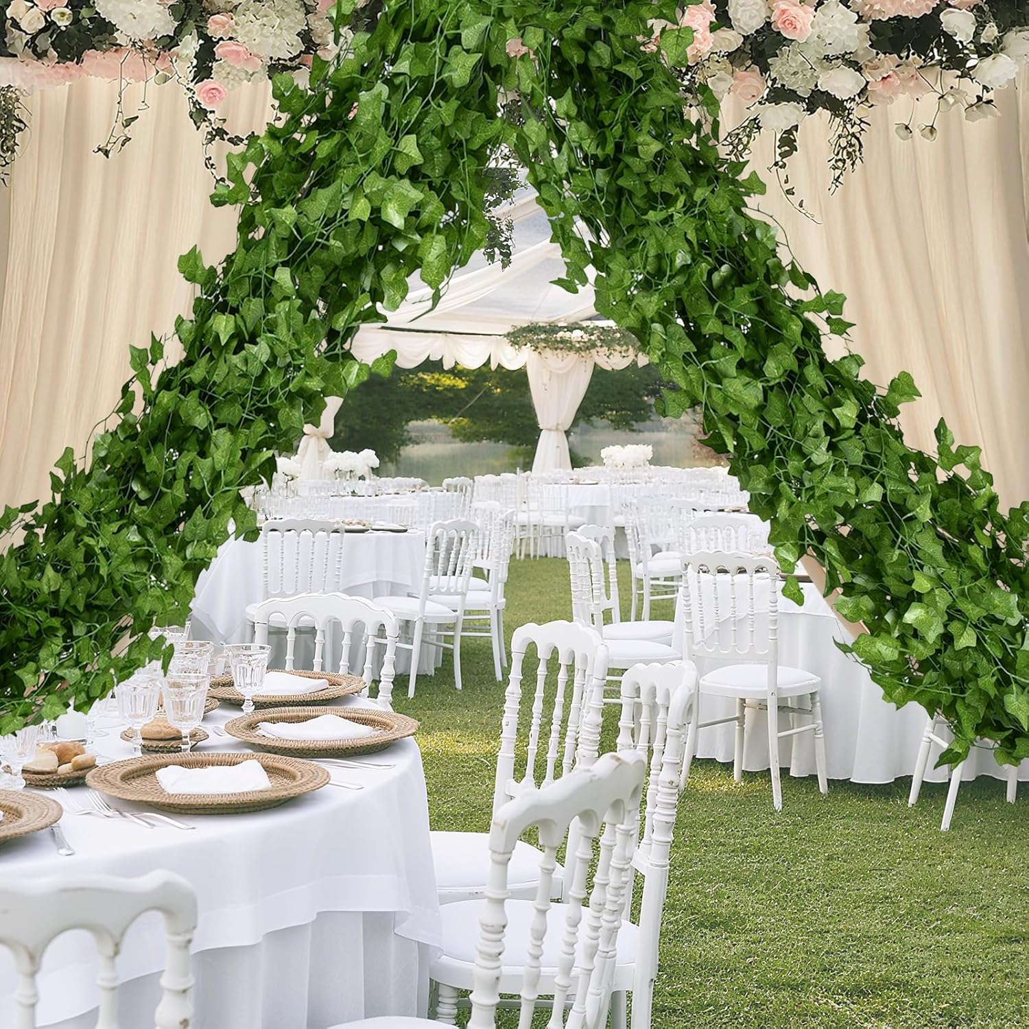 50 Pack 375Ft Artificial Ivy Garland, Hanging Greenery Vines with Fake Leaves for Home, Wall, Bedroom, Wedding, Garden, Party, Easter (375FT 50PCS Vines)