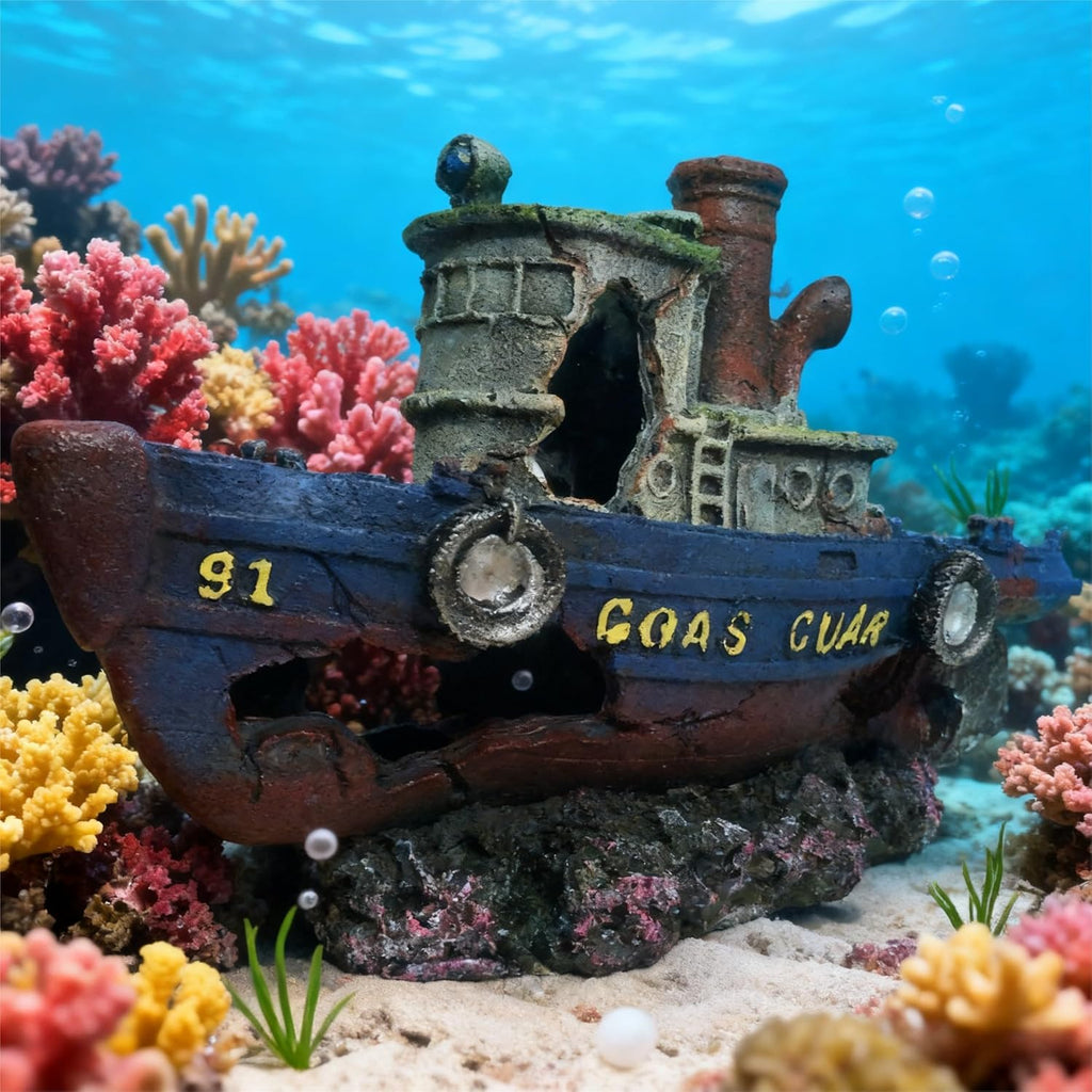Lifelike Pirate Ship Aquarium Decor, Large Resin Shipwreck Ornament, Perfect Fish Tank Decoration
