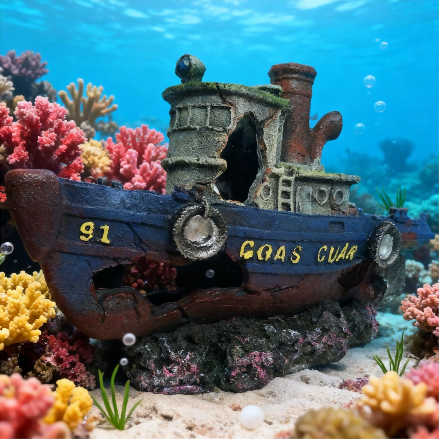 Lifelike Pirate Ship Aquarium Decor, Large Resin Shipwreck Ornament, Perfect Fish Tank Decoration