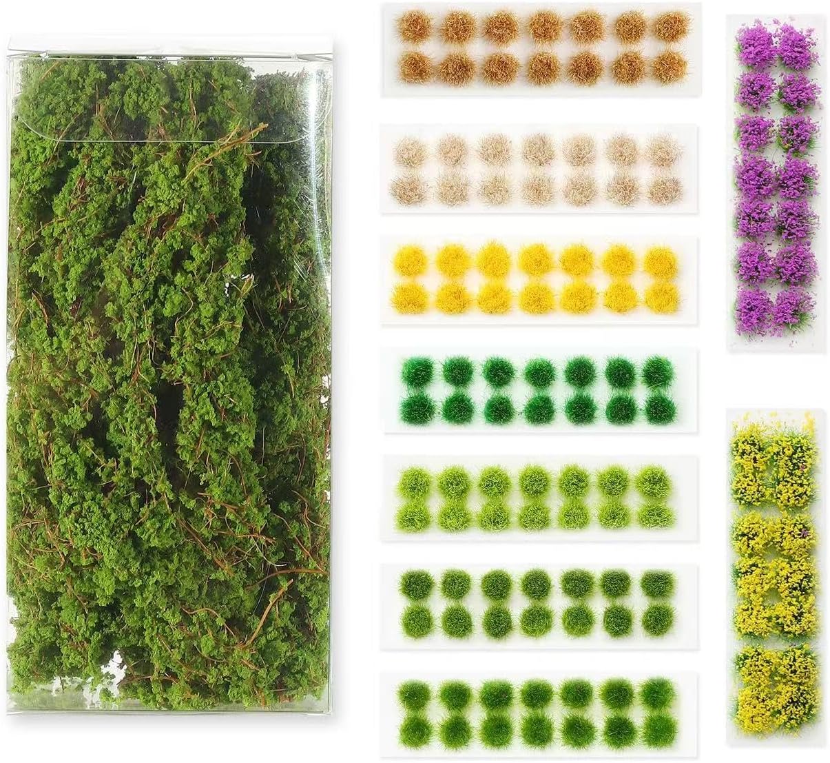 126 Pcs Static Grass Bushy Tufts Lowland Miniature Shrubs Bushes Terrain Model Kit for Train Landscape Railroad Scenery Sand Military Layout Model Miniature Bases and Dioramas
