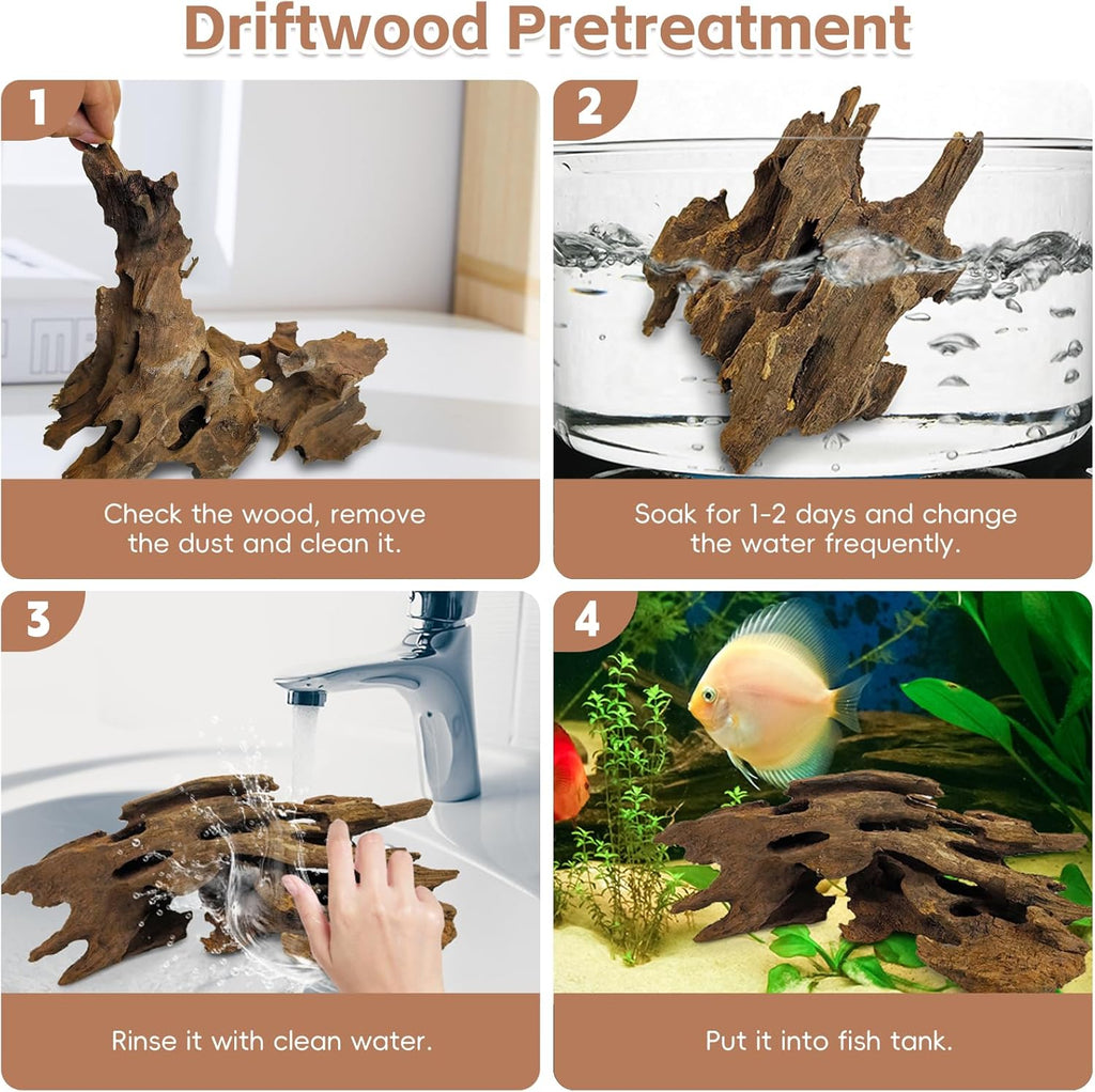 PINVNBY 6 Pcs Driftwood for Aquarium Decor 8" - 11" Natural Large Drift Wood for Fishtank Reptile Tank Aquarium Driftwood Branches Shrimp Wood Terrarium Decoration Assorted