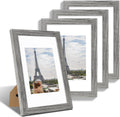8x12 Picture Frame Set of 4, Made of Glass and Grey Wooden Frame - Display 6x8 Picture with Mat or 8 x 12 Poster Without Mat, 8 by 12 Photo for Wall or Tabletop