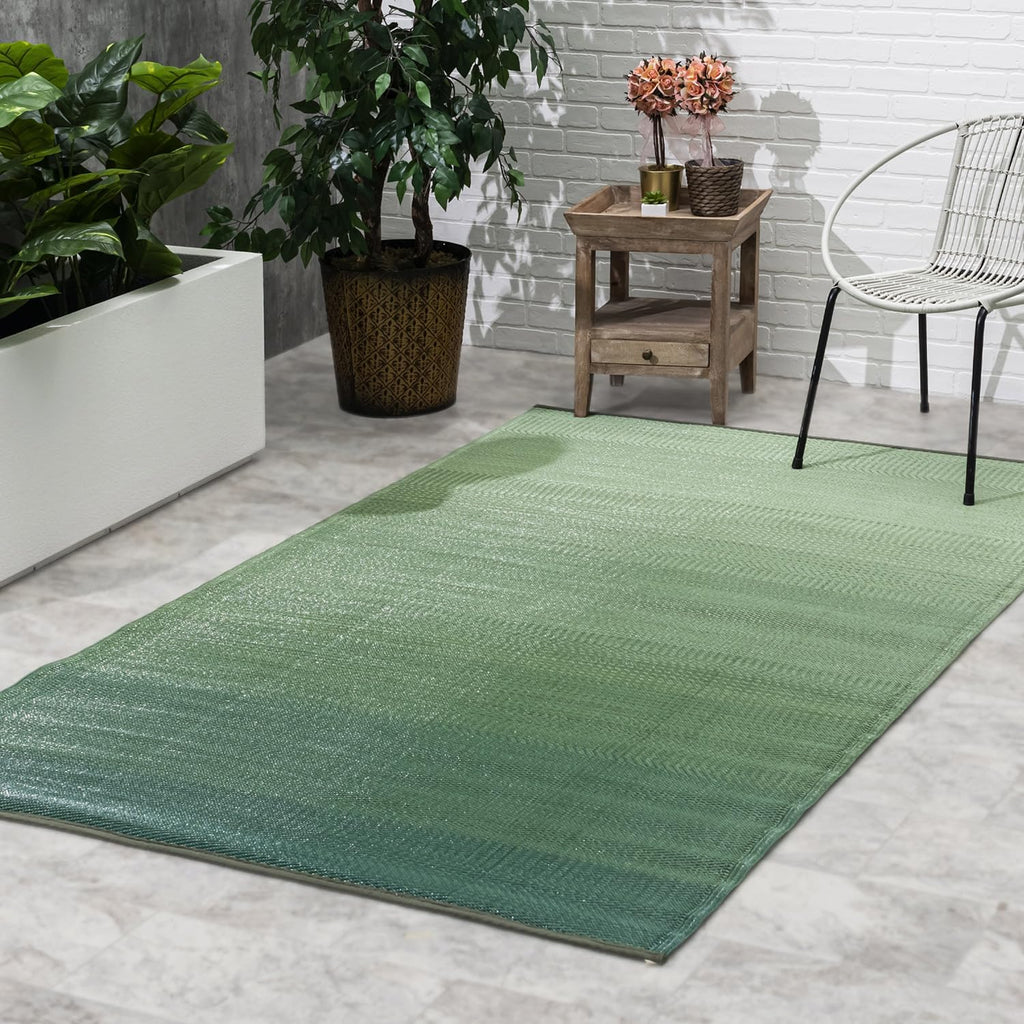 Fab Habitat Ombre Outdoor Rug - Waterproof, Fade Resistant, Crease-Free - Premium Recycled Plastic - Striped - Patio, Porch, Deck, Balcony - Big Sur - Green - 6 x 9 ft