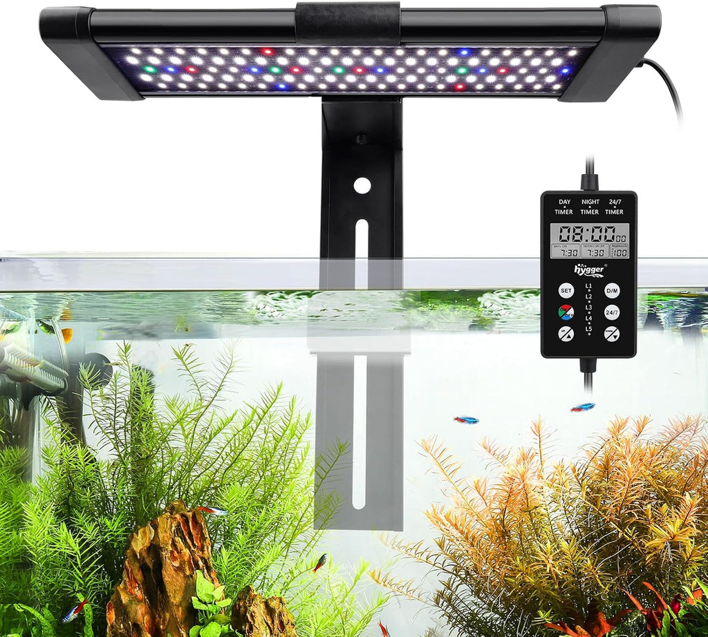 hygger Small Clip On Aquarium LED Light Custom Daylight-Moonlight & 24/7 Mode, 12-18 in Full Spectrum 8 Colors Adjustable Brightness Planted Fish Tank Light