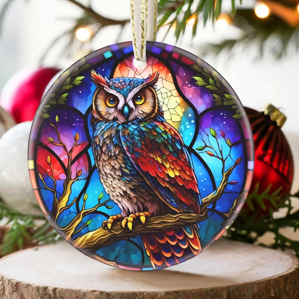 2025 Owl Christmas Ornaments - Round Ceramic, Christmas Tree Ornament, Holiday Decor for Tree, Beautiful Gift Idea