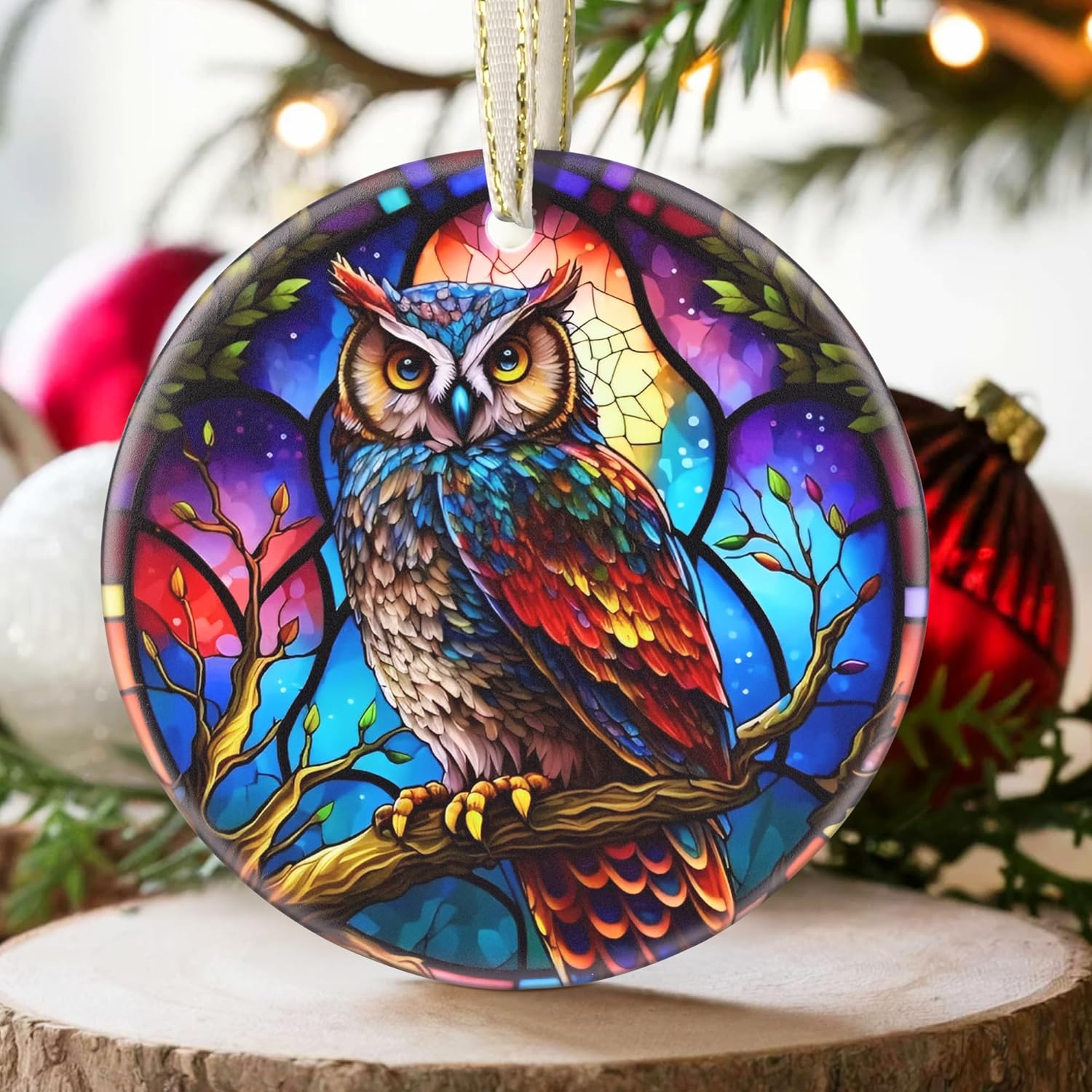 2025 Owl Christmas Ornaments - Round Ceramic, Christmas Tree Ornament, Holiday Decor for Tree, Beautiful Gift Idea