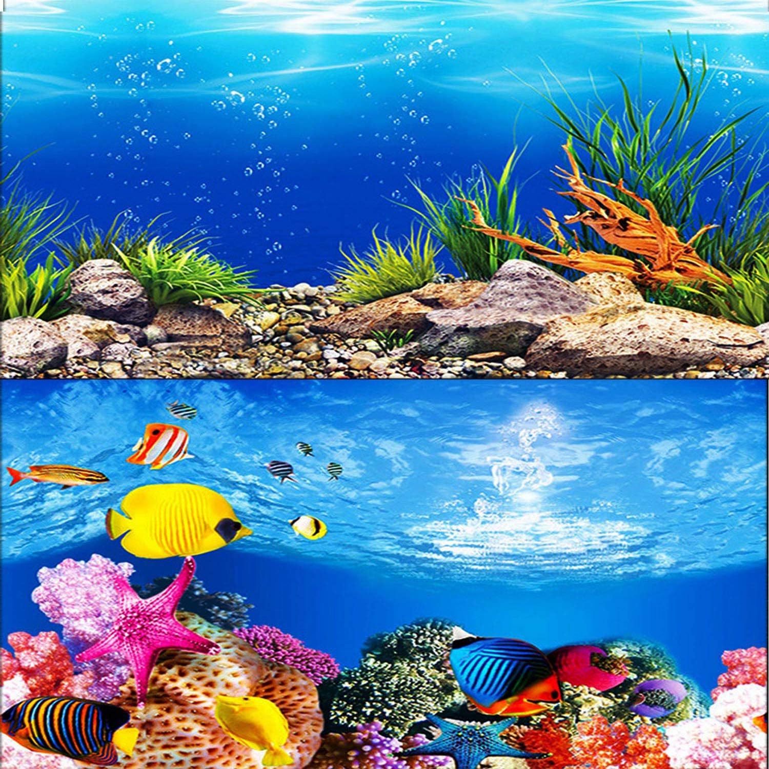ELEBOX New 20" x 48" Fish Tank Background Paper Wallpaper 2 Sided Colorful Seaweed Water Plants Aquarium Background HD Poster Decorations