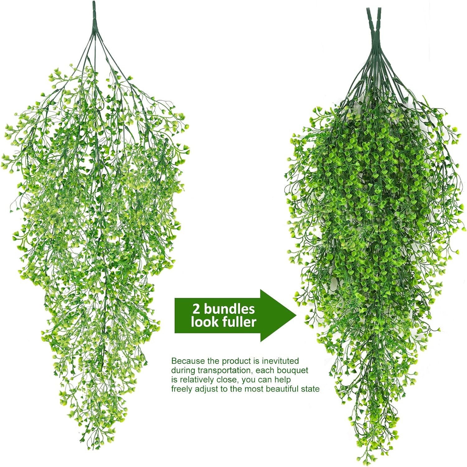 RECUTMS 4 Pcs Fake Hanging Plants Artificial Plants & Flowers Plants for Bedroom Decor Hanging Plants Artificial Decor Fake Vines Outdoor Decor （Green）